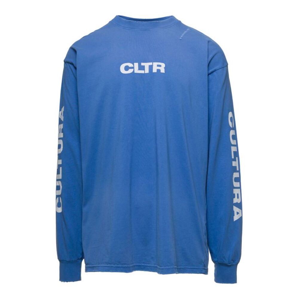 Cultura Men Blue Crewneck Sweatshirt With Contrasting Cltr Print In Jersey Man